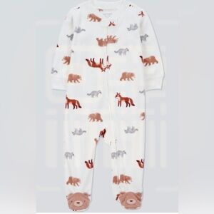 Carter's Cream Fleece Footed Sleep N' Play with Brown and Gray Animal Print
